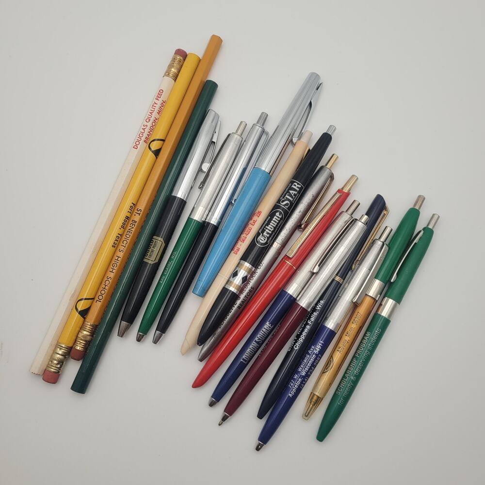 Vintage Pen Lot Kwik Klik Sheaffers+ Mixed Advertising Set Pencils Pens 18 pcs